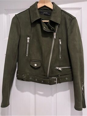 Zara Dark Olive Suede Moto Jacket
